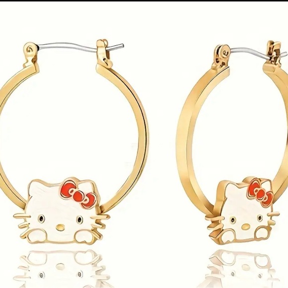 Officially Licensed Hello Kitty by Sanrio Golden Hoop Earrings - Picture 3 of 9